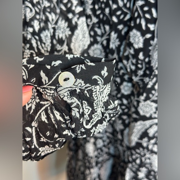 Sz XS Cleobella Betz Mini dress black white paisley long sleeve button down - Picture 7 of 12